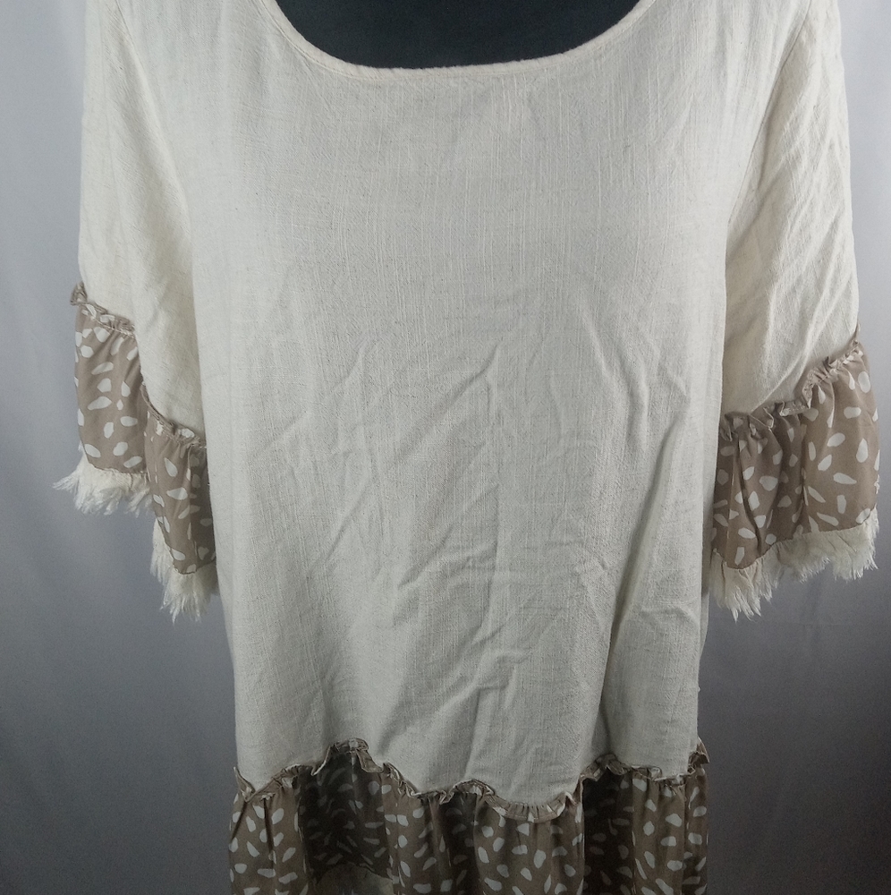 Umgee+ Ruffle Sleeve Hem Novelty Print Flowy Top Sz XL